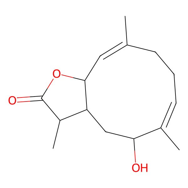 2D Structure of (3S,3aS,5S,6E,10E,11aS)-5-hydroxy-3,6,10-trimethyl-3a,4,5,8,9,11a-hexahydro-3H-cyclodeca[b]furan-2-one