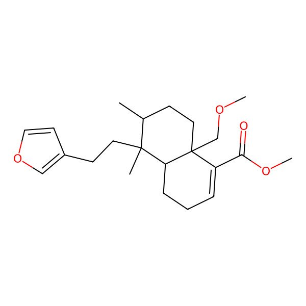 2D Structure of methyl (4aR,5S,6R,8aS)-5-[2-(furan-3-yl)ethyl]-8a-(methoxymethyl)-5,6-dimethyl-3,4,4a,6,7,8-hexahydronaphthalene-1-carboxylate