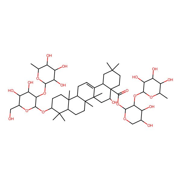 2D Structure of [4,5-Dihydroxy-3-(3,4,5-trihydroxy-6-methyloxan-2-yl)oxyoxan-2-yl] 10-[4,5-dihydroxy-6-(hydroxymethyl)-3-(3,4,5-trihydroxy-6-methyloxan-2-yl)oxyoxan-2-yl]oxy-5-hydroxy-2,2,6a,6b,9,9,12a-heptamethyl-1,3,4,5,6,6a,7,8,8a,10,11,12,13,14b-tetradecahydropicene-4a-carboxylate