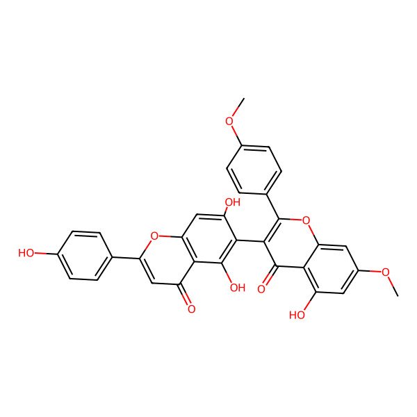 2D Structure of 3-[5,7-Dihydroxy-2-(4-hydroxyphenyl)-4-oxochromen-6-yl]-5-hydroxy-7-methoxy-2-(4-methoxyphenyl)chromen-4-one