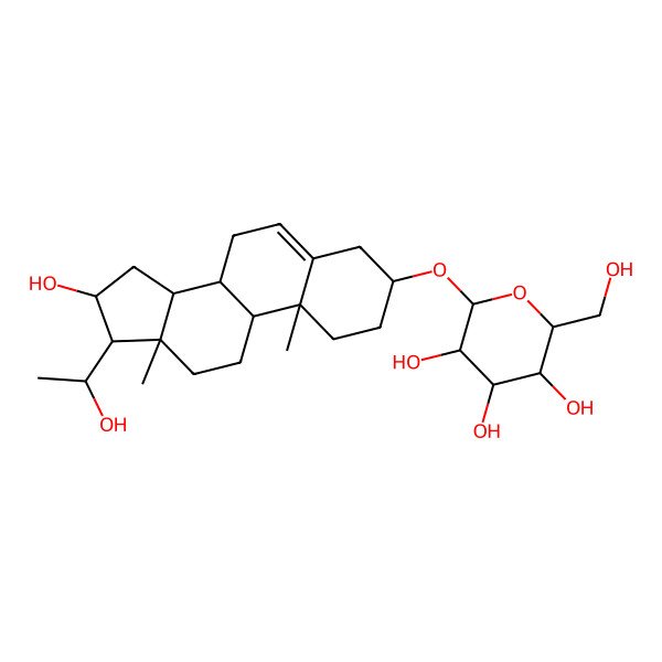 2D Structure of (2R,3R,4S,5S,6R)-2-[[(3S,8S,9S,10R,13S,14S,16S,17S)-16-hydroxy-17-[(1S)-1-hydroxyethyl]-10,13-dimethyl-2,3,4,7,8,9,11,12,14,15,16,17-dodecahydro-1H-cyclopenta[a]phenanthren-3-yl]oxy]-6-(hydroxymethyl)oxane-3,4,5-triol