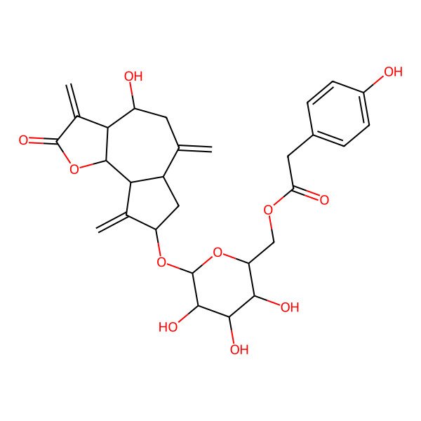 2D Structure of [3,4,5-Trihydroxy-6-[(4-hydroxy-3,6,9-trimethylidene-2-oxo-3a,4,5,6a,7,8,9a,9b-octahydroazuleno[4,5-b]furan-8-yl)oxy]oxan-2-yl]methyl 2-(4-hydroxyphenyl)acetate
