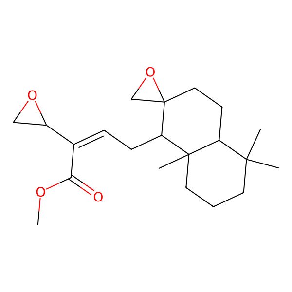 2D Structure of methyl (E)-4-[(1R,2S,4aS,8aS)-5,5,8a-trimethylspiro[3,4,4a,6,7,8-hexahydro-1H-naphthalene-2,2'-oxirane]-1-yl]-2-[(2S)-oxiran-2-yl]but-2-enoate