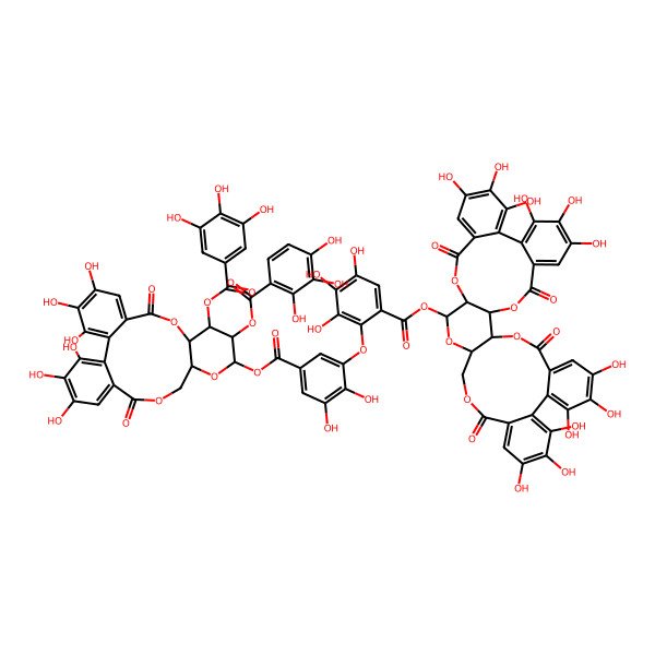 2D Structure of [(1R,2S,19R,20R,22R)-7,8,9,12,13,14,28,29,30,33,34,35-dodecahydroxy-4,17,25,38-tetraoxo-3,18,21,24,39-pentaoxaheptacyclo[20.17.0.02,19.05,10.011,16.026,31.032,37]nonatriaconta-5,7,9,11,13,15,26,28,30,32,34,36-dodecaen-20-yl] 2-[5-[[(10R,11S,12R,13S,15R)-3,4,5,21,22,23-hexahydroxy-8,18-dioxo-12-(2,3,4-trihydroxybenzoyl)oxy-11-(3,4,5-trihydroxybenzoyl)oxy-9,14,17-trioxatetracyclo[17.4.0.02,7.010,15]tricosa-1(23),2,4,6,19,21-hexaen-13-yl]oxycarbonyl]-2,3-dihydroxyphenoxy]-3,4,5-trihydroxybenzoate