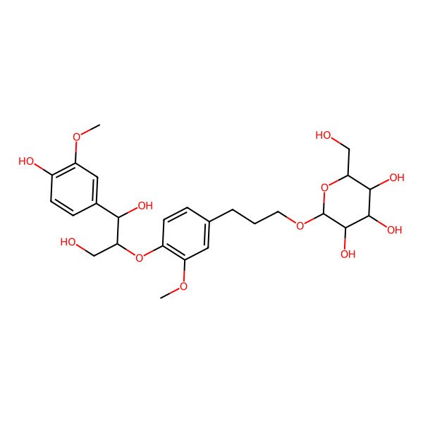 2D Structure of 2-[3-[4-[1,3-Dihydroxy-1-(4-hydroxy-3-methoxyphenyl)propan-2-yl]oxy-3-methoxyphenyl]propoxy]-6-(hydroxymethyl)oxane-3,4,5-triol