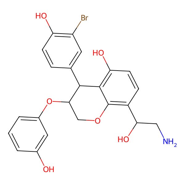 2D Structure of 8-(2-amino-1-hydroxyethyl)-4-(3-bromo-4-hydroxyphenyl)-3-(3-hydroxyphenoxy)-3,4-dihydro-2H-chromen-5-ol