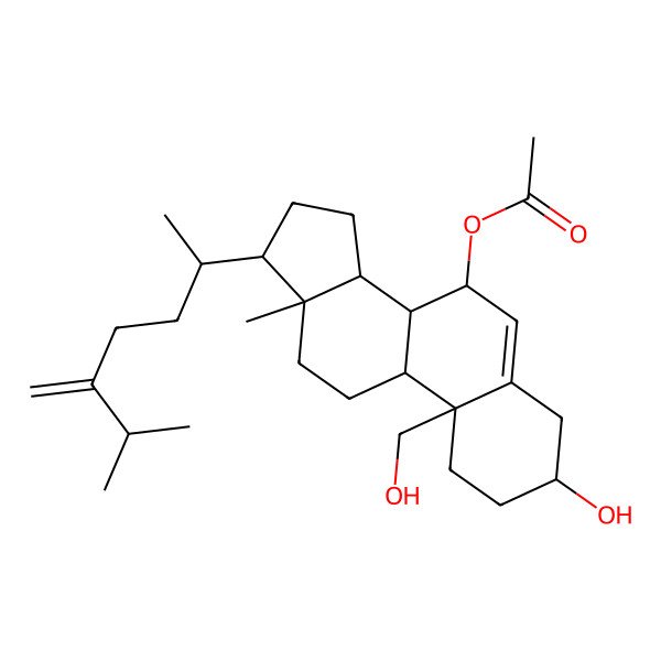 2D Structure of [3-hydroxy-10-(hydroxymethyl)-13-methyl-17-(6-methyl-5-methylideneheptan-2-yl)-2,3,4,7,8,9,11,12,14,15,16,17-dodecahydro-1H-cyclopenta[a]phenanthren-7-yl] acetate