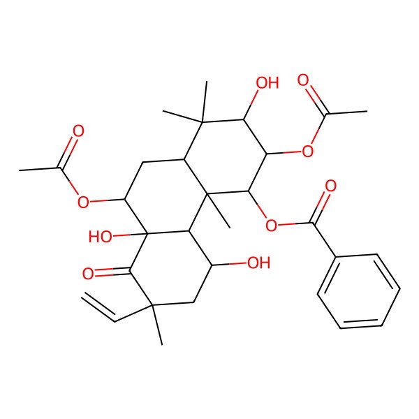 2D Structure of [(2R,3R,4S,4aR,4bR,5S,7S,8aS,9S,10aR)-3,9-diacetyloxy-7-ethenyl-2,5,8a-trihydroxy-1,1,4a,7-tetramethyl-8-oxo-3,4,4b,5,6,9,10,10a-octahydro-2H-phenanthren-4-yl] benzoate