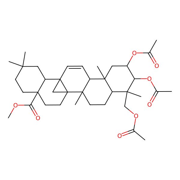 2D Structure of Methyl 7,8-diacetyloxy-6-(acetyloxymethyl)-2,6,10,17,17-pentamethylhexacyclo[12.8.1.01,14.02,11.05,10.015,20]tricos-12-ene-20-carboxylate