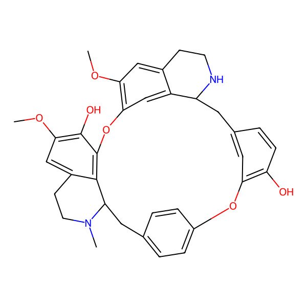 2D Structure of 20,25-Dimethoxy-15-methyl-8,23-dioxa-15,30-diazaheptacyclo[22.6.2.29,12.13,7.114,18.027,31.022,33]hexatriaconta-3(36),4,6,9(35),10,12(34),18,20,22(33),24,26,31-dodecaene-6,21-diol