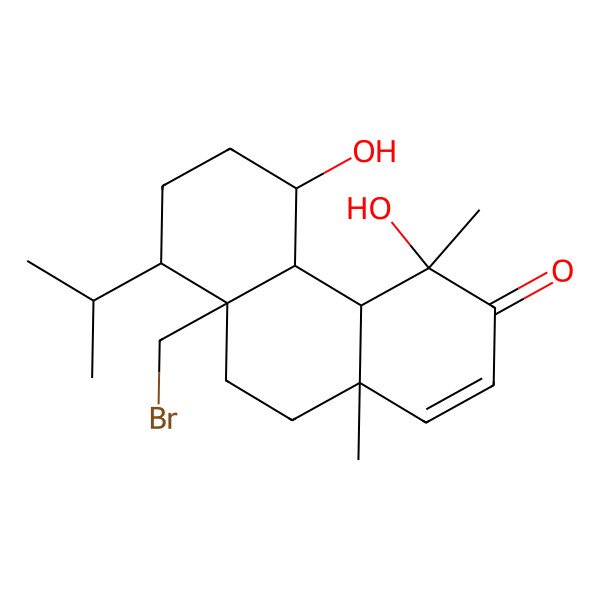 2D Structure of (4S,4aS,4bS,5S,8S,8aS,10aR)-8a-(bromomethyl)-4,5-dihydroxy-4,10a-dimethyl-8-propan-2-yl-4a,4b,5,6,7,8,9,10-octahydrophenanthren-3-one