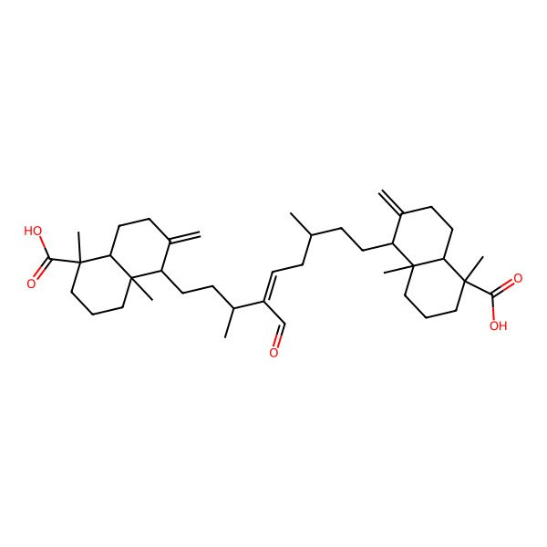 2D Structure of (1S,4aR,5S,8aS)-5-[(E,3S,7S)-9-[(1S,4aR,5S,8aR)-5-carboxy-5,8a-dimethyl-2-methylidene-3,4,4a,6,7,8-hexahydro-1H-naphthalen-1-yl]-6-formyl-3,7-dimethylnon-5-enyl]-1,4a-dimethyl-6-methylidene-3,4,5,7,8,8a-hexahydro-2H-naphthalene-1-carboxylic acid