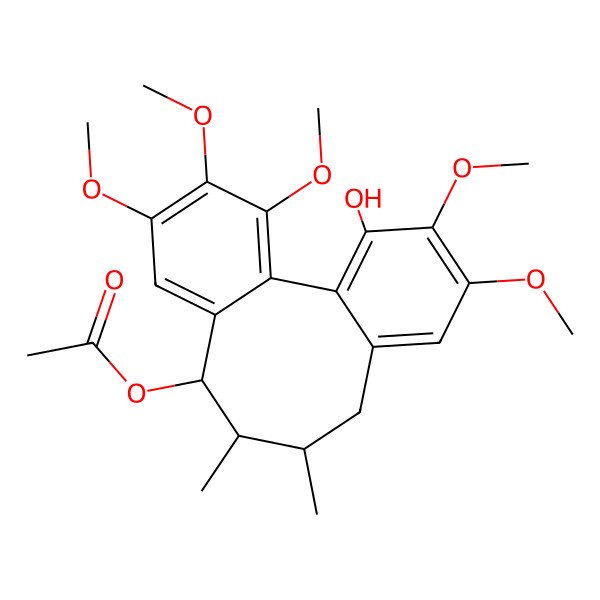 2D Structure of (16-Hydroxy-3,4,5,14,15-pentamethoxy-9,10-dimethyl-8-tricyclo[10.4.0.02,7]hexadeca-1(16),2,4,6,12,14-hexaenyl) acetate
