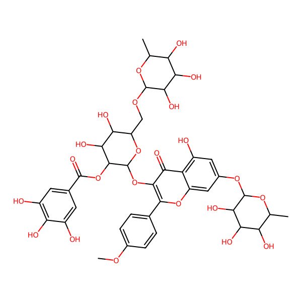 2D Structure of [4,5-Dihydroxy-2-[5-hydroxy-2-(4-methoxyphenyl)-4-oxo-7-(3,4,5-trihydroxy-6-methyloxan-2-yl)oxychromen-3-yl]oxy-6-[(3,4,5-trihydroxy-6-methyloxan-2-yl)oxymethyl]oxan-3-yl] 3,4,5-trihydroxybenzoate
