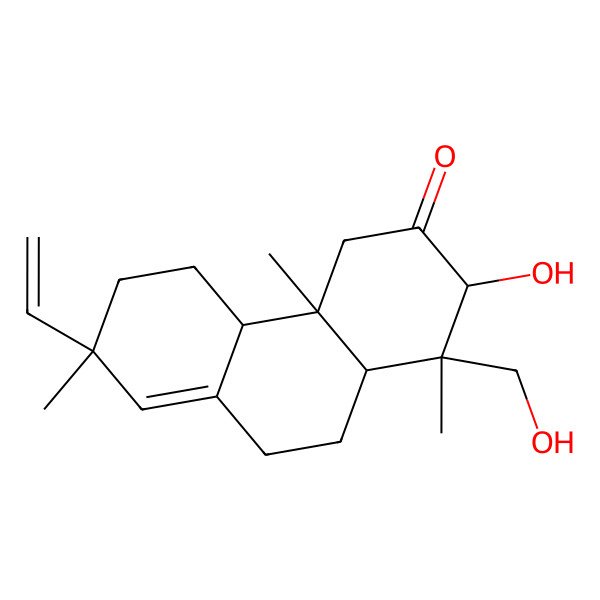 2D Structure of 7-Ethenyl-2-hydroxy-1-(hydroxymethyl)-1,4a,7-trimethyl-2,4,4b,5,6,9,10,10a-octahydrophenanthren-3-one