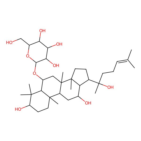 2D Structure of (2R,3R,4S,5S,6R)-2-[[(3S,5S,6S,8R,9R,10R,12R,13R,14R,17S)-3,12-dihydroxy-17-[(2S)-2-hydroxy-6-methylhept-5-en-2-yl]-4,4,8,10,14-pentamethyl-2,3,5,6,7,9,11,12,13,15,16,17-dodecahydro-1H-cyclopenta[a]phenanthren-6-yl]oxy]-6-(hydroxymethyl)oxane-3,4,5-triol