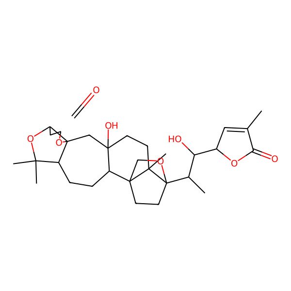 2D Structure of 14-hydroxy-18-[1-hydroxy-1-(4-methyl-5-oxo-2H-furan-2-yl)propan-2-yl]-6,6,17-trimethyl-7,11,19-trioxahexacyclo[16.2.2.01,17.02,14.05,12.08,12]docosan-10-one