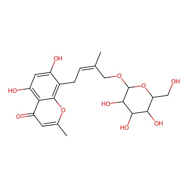 2D Structure of 5,7-Dihydroxy-2-methyl-8-[3-methyl-4-[3,4,5-trihydroxy-6-(hydroxymethyl)oxan-2-yl]oxybut-2-enyl]chromen-4-one