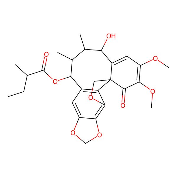 2D Structure of [(1S,12R,13R,14S,15R)-15-hydroxy-18,19-dimethoxy-13,14-dimethyl-20-oxo-3,6,8-trioxapentacyclo[9.9.1.01,16.04,21.05,9]henicosa-4(21),5(9),10,16,18-pentaen-12-yl] (2R)-2-methylbutanoate