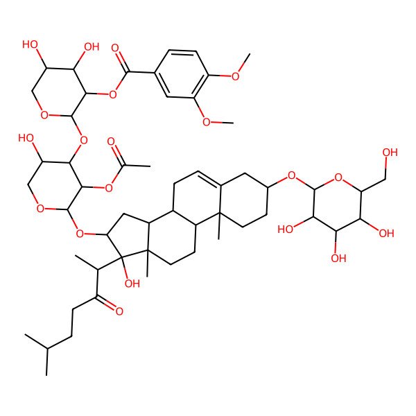 2D Structure of [(2S,3R,4S,5R)-2-[(2S,3R,4S,5S)-3-acetyloxy-5-hydroxy-2-[[(3S,8R,9S,10R,13S,14S,16S,17S)-17-hydroxy-10,13-dimethyl-17-[(2S)-6-methyl-3-oxoheptan-2-yl]-3-[(2R,3R,4S,5S,6R)-3,4,5-trihydroxy-6-(hydroxymethyl)oxan-2-yl]oxy-1,2,3,4,7,8,9,11,12,14,15,16-dodecahydrocyclopenta[a]phenanthren-16-yl]oxy]oxan-4-yl]oxy-4,5-dihydroxyoxan-3-yl] 3,4-dimethoxybenzoate