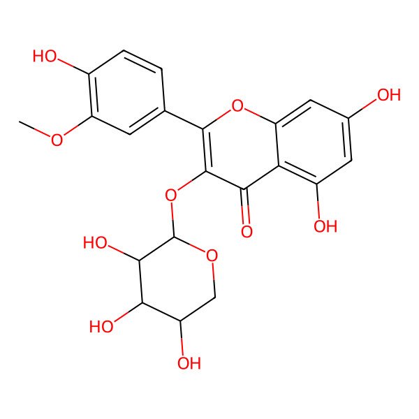 2D Structure of 5,7-dihydroxy-2-(4-hydroxy-3-methoxyphenyl)-3-[(2S,3R,4S,5S)-3,4,5-trihydroxyoxan-2-yl]oxychromen-4-one
