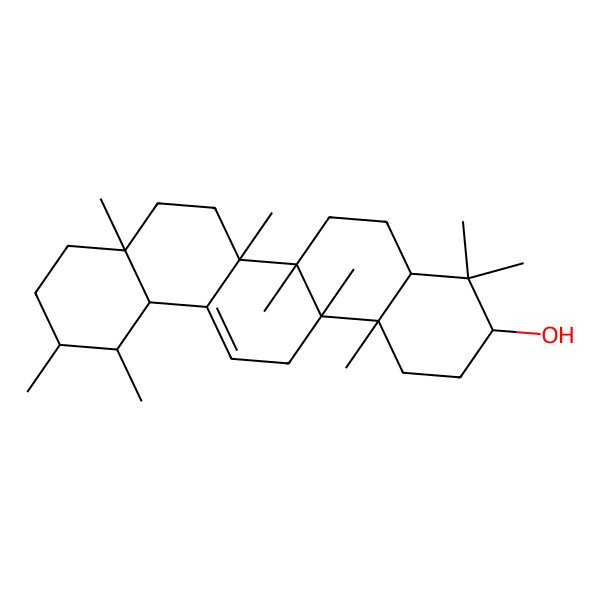 2D Structure of (3S,4aR,6aR,6bR,8aR,11R,12S,12aR,14aR,14bS)-4,4,6a,6b,8a,11,12,14a,14b-nonamethyl-1,2,3,4a,5,6,7,8,9,10,11,12,12a,14-tetradecahydropicen-3-ol