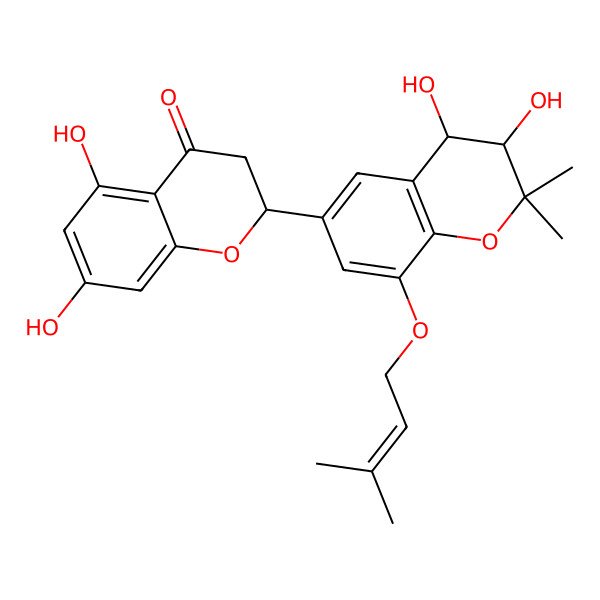 2D Structure of (2S)-2-[(3S,4S)-3,4-dihydroxy-2,2-dimethyl-8-(3-methylbut-2-enoxy)-3,4-dihydrochromen-6-yl]-5,7-dihydroxy-2,3-dihydrochromen-4-one