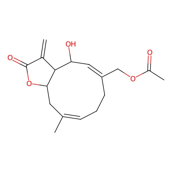 2D Structure of [(3aS,4R,5Z,9E,11aS)-4-hydroxy-10-methyl-3-methylidene-2-oxo-3a,4,7,8,11,11a-hexahydrocyclodeca[b]furan-6-yl]methyl acetate