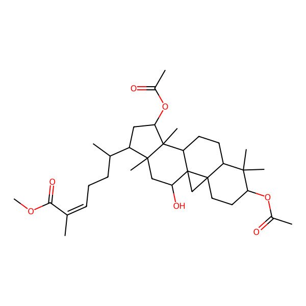 2D Structure of methyl (E,6R)-6-[(1R,3R,6S,8S,11R,12S,13S,15R,16R,18R)-6,13-diacetyloxy-18-hydroxy-7,7,12,16-tetramethyl-15-pentacyclo[9.7.0.01,3.03,8.012,16]octadecanyl]-2-methylhept-2-enoate