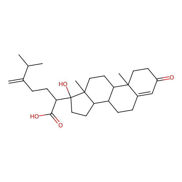 2D Structure of (2R)-2-[(8R,9S,10R,13S,14S,17S)-17-hydroxy-10,13-dimethyl-3-oxo-2,6,7,8,9,11,12,14,15,16-decahydro-1H-cyclopenta[a]phenanthren-17-yl]-6-methyl-5-methylideneheptanoic acid