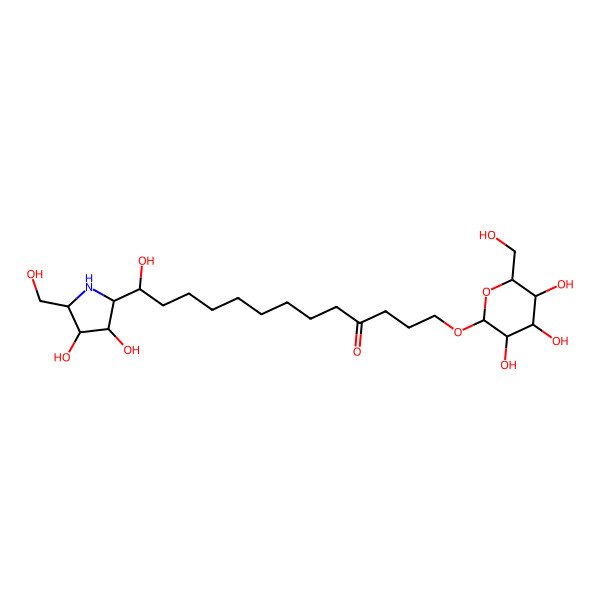 2D Structure of 13-[3,4-Dihydroxy-5-(hydroxymethyl)pyrrolidin-2-yl]-13-hydroxy-1-[3,4,5-trihydroxy-6-(hydroxymethyl)oxan-2-yl]oxytridecan-4-one