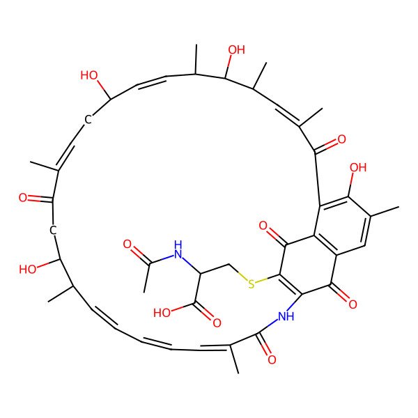 2D Structure of (2R)-2-acetamido-3-[[(7E,9S,10S,11S,12E,14S,16E,20S,21S,22E,24Z,26Z)-4,10,14,20-tetrahydroxy-3,7,9,11,17,21,27-heptamethyl-6,18,28,32,34-pentaoxo-29-azatricyclo[28.3.1.05,33]tetratriaconta-1(33),2,4,7,12,16,22,24,26,30-decaen-31-yl]sulfanyl]propanoic acid