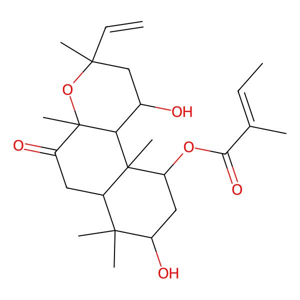 2D Structure of [(1R,3S,4aR,6aR,8S,10R,10aR,10bR)-3-ethenyl-1,8-dihydroxy-3,4a,7,7,10a-pentamethyl-5-oxo-1,2,6,6a,8,9,10,10b-octahydrobenzo[f]chromen-10-yl] (Z)-2-methylbut-2-enoate