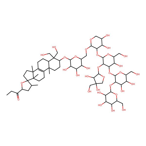 2D Structure of 1-[3-[6-[[3-[3-[3,4-Dihydroxy-4-(hydroxymethyl)oxolan-2-yl]oxy-4-[4,5-dihydroxy-6-(hydroxymethyl)-3-[3,4,5-trihydroxy-6-(hydroxymethyl)oxan-2-yl]oxyoxan-2-yl]oxy-5-hydroxy-6-(hydroxymethyl)oxan-2-yl]oxy-4,5-dihydroxyoxan-2-yl]oxymethyl]-3,4,5-trihydroxyoxan-2-yl]oxy-4,4-bis(hydroxymethyl)-4',10,13,14-tetramethylspiro[1,2,3,5,6,7,11,12,15,16-decahydrocyclopenta[a]phenanthrene-17,5'-oxolane]-2'-yl]propan-1-one
