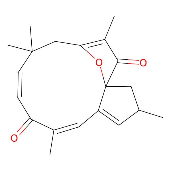 2D Structure of (1R,3R,6E,9E)-3,7,11,11,14-pentamethyl-16-oxatricyclo[11.2.1.01,5]hexadeca-4,6,9,13-tetraene-8,15-dione