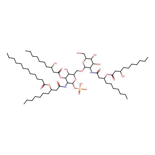 2D Structure of [(3R)-1-[[(2R,3R,4R,5S,6R)-6-[[(3R,4R,5S,6R)-4,5-dihydroxy-3-[[(3R)-3-[(3R)-3-hydroxydecanoyl]oxydecanoyl]amino]-6-(hydroxymethyl)oxan-2-yl]oxymethyl]-5-hydroxy-4-[(3R)-3-hydroxydecanoyl]oxy-2-phosphonooxyoxan-3-yl]amino]-1-oxodecan-3-yl] dodecanoate