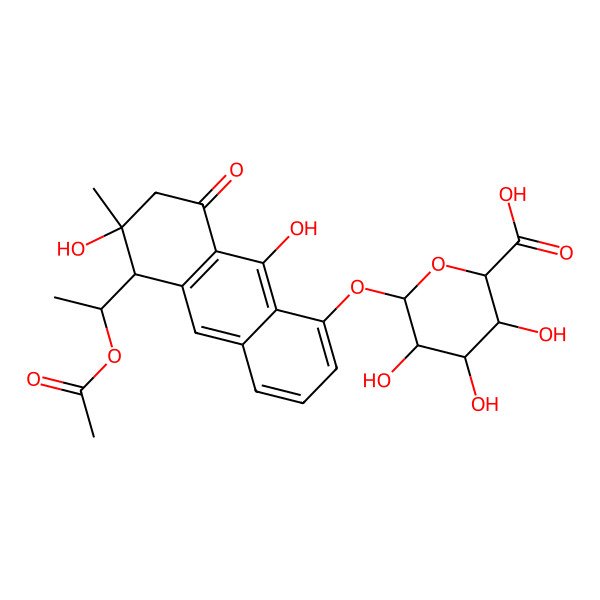 2D Structure of 6-[[5-(1-Acetyloxyethyl)-6,9-dihydroxy-6-methyl-8-oxo-5,7-dihydroanthracen-1-yl]oxy]-3,4,5-trihydroxyoxane-2-carboxylic acid