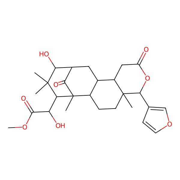2D Structure of Methyl 2-[6-(furan-3-yl)-14-hydroxy-1,5,15,15-tetramethyl-8,17-dioxo-7-oxatetracyclo[11.3.1.02,11.05,10]heptadecan-16-yl]-2-hydroxyacetate