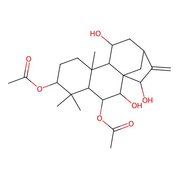 2D Structure of (3-Acetyloxy-2,11,15-trihydroxy-5,5,9-trimethyl-14-methylidene-6-tetracyclo[11.2.1.01,10.04,9]hexadecanyl) acetate