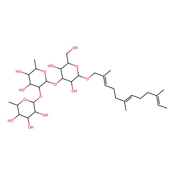 2D Structure of (2S,3R,4R,5R,6S)-2-[(2S,3R,4R,5R,6S)-2-[(2R,3R,4S,5R,6R)-3,5-dihydroxy-2-(hydroxymethyl)-6-[(2E,6E,10E)-2,6,10-trimethyldodeca-2,6,10-trienoxy]oxan-4-yl]oxy-4,5-dihydroxy-6-methyloxan-3-yl]oxy-6-methyloxane-3,4,5-triol