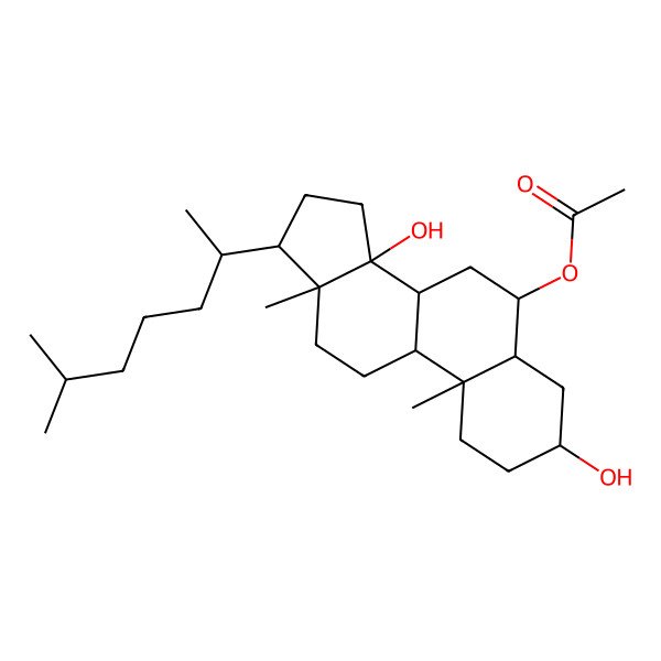 2D Structure of [(3S,5S,6R,8R,9S,10R,13R,14R,17R)-3,14-dihydroxy-10,13-dimethyl-17-[(2R)-6-methylheptan-2-yl]-1,2,3,4,5,6,7,8,9,11,12,15,16,17-tetradecahydrocyclopenta[a]phenanthren-6-yl] acetate
