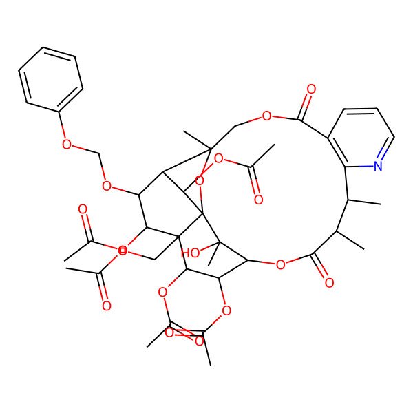 2D Structure of [(1S,3R,17S,18R,19R,20R,21S,22S,23R,24R,25S)-18,19,21,24-tetraacetyloxy-25-hydroxy-3,13,14,25-tetramethyl-6,15-dioxo-22-(phenoxymethoxy)-2,5,16-trioxa-11-azapentacyclo[15.7.1.01,20.03,23.07,12]pentacosa-7(12),8,10-trien-20-yl]methyl acetate