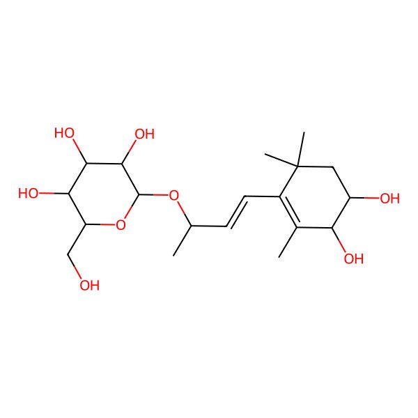 2D Structure of (2R,3R,4S,5S,6R)-2-[(E,2S)-4-[(3R,4S)-3,4-dihydroxy-2,6,6-trimethylcyclohexen-1-yl]but-3-en-2-yl]oxy-6-(hydroxymethyl)oxane-3,4,5-triol