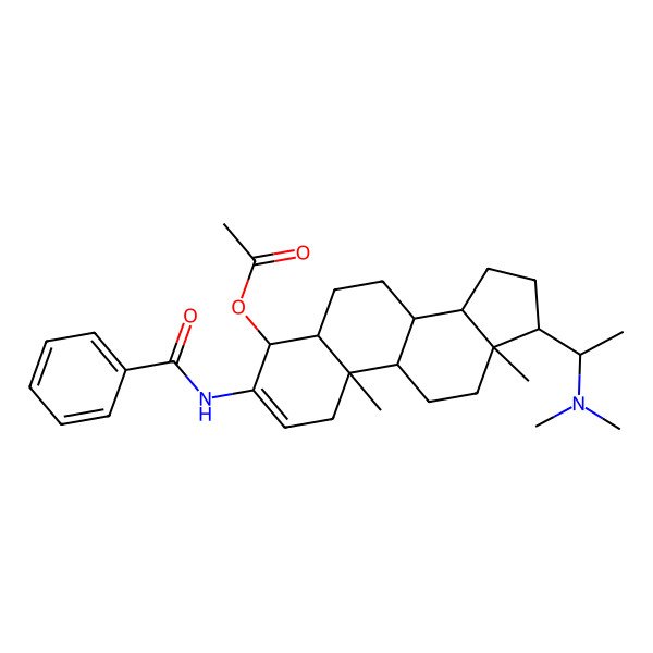 2D Structure of [3-benzamido-17-[1-(dimethylamino)ethyl]-10,13-dimethyl-4,5,6,7,8,9,11,12,14,15,16,17-dodecahydro-1H-cyclopenta[a]phenanthren-4-yl] acetate