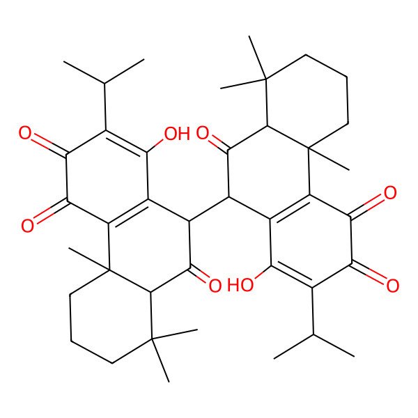 2D Structure of (4bS,8aS,10S)-10-[(4aS,9S,10aS)-8-hydroxy-1,1,4a-trimethyl-5,6,10-trioxo-7-propan-2-yl-3,4,9,10a-tetrahydro-2H-phenanthren-9-yl]-1-hydroxy-4b,8,8-trimethyl-2-propan-2-yl-6,7,8a,10-tetrahydro-5H-phenanthrene-3,4,9-trione