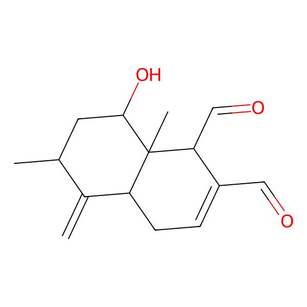 2D Structure of (1R,4aS,6S,8R,8aS)-8-hydroxy-6,8a-dimethyl-5-methylidene-1,4,4a,6,7,8-hexahydronaphthalene-1,2-dicarbaldehyde 2D Structure of (1R,4aS,6S,8R,8aS)-8-hydroxy-6,8a-dimethyl-5-methylidene-1,4,4a,6,7,8-hexahydronaphthalene-1,2-dicarbaldehyde