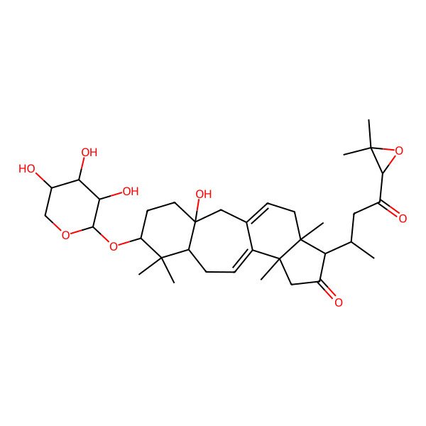 2D Structure of (3S,6S,8S,12R,15R,16R)-15-[(2R)-4-[(2R)-3,3-dimethyloxiran-2-yl]-4-oxobutan-2-yl]-3-hydroxy-7,7,12,16-tetramethyl-6-[(2S,3R,4S,5R)-3,4,5-trihydroxyoxan-2-yl]oxytetracyclo[9.7.0.03,8.012,16]octadeca-1(18),10-dien-14-one