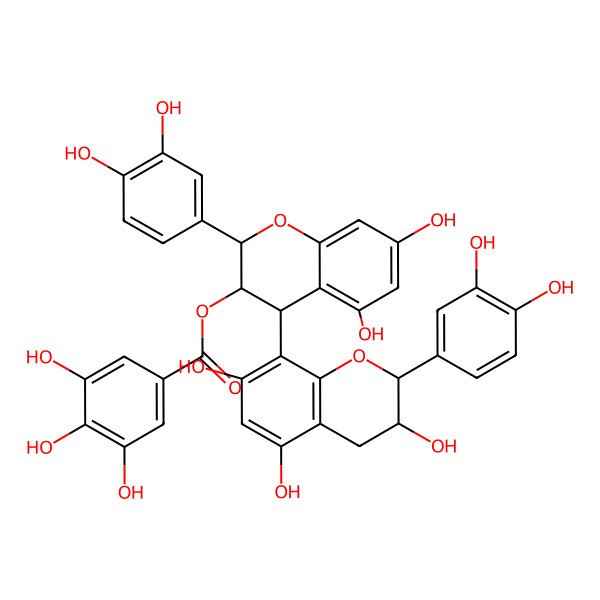 2D Structure of [(2S,3S,4S)-2-(3,4-dihydroxyphenyl)-4-[(2S,3S)-2-(3,4-dihydroxyphenyl)-3,5,7-trihydroxy-3,4-dihydro-2H-chromen-8-yl]-5,7-dihydroxy-3,4-dihydro-2H-chromen-3-yl] 3,4,5-trihydroxybenzoate