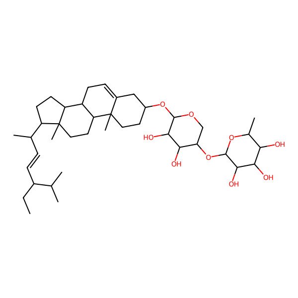 2D Structure of 2-[6-[[17-(5-ethyl-6-methylhept-3-en-2-yl)-10,13-dimethyl-2,3,4,7,8,9,11,12,14,15,16,17-dodecahydro-1H-cyclopenta[a]phenanthren-3-yl]oxy]-4,5-dihydroxyoxan-3-yl]oxy-6-methyloxane-3,4,5-triol
