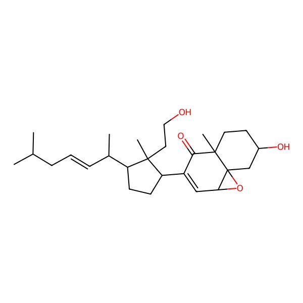 2D Structure of (1aS,4aS,7S,8aR)-7-hydroxy-3-[(1R,2R,3R)-2-(2-hydroxyethyl)-2-methyl-3-[(E,2R)-6-methylhept-3-en-2-yl]cyclopentyl]-4a-methyl-5,6,7,8-tetrahydro-1aH-naphtho[4,4a-b]oxiren-4-one